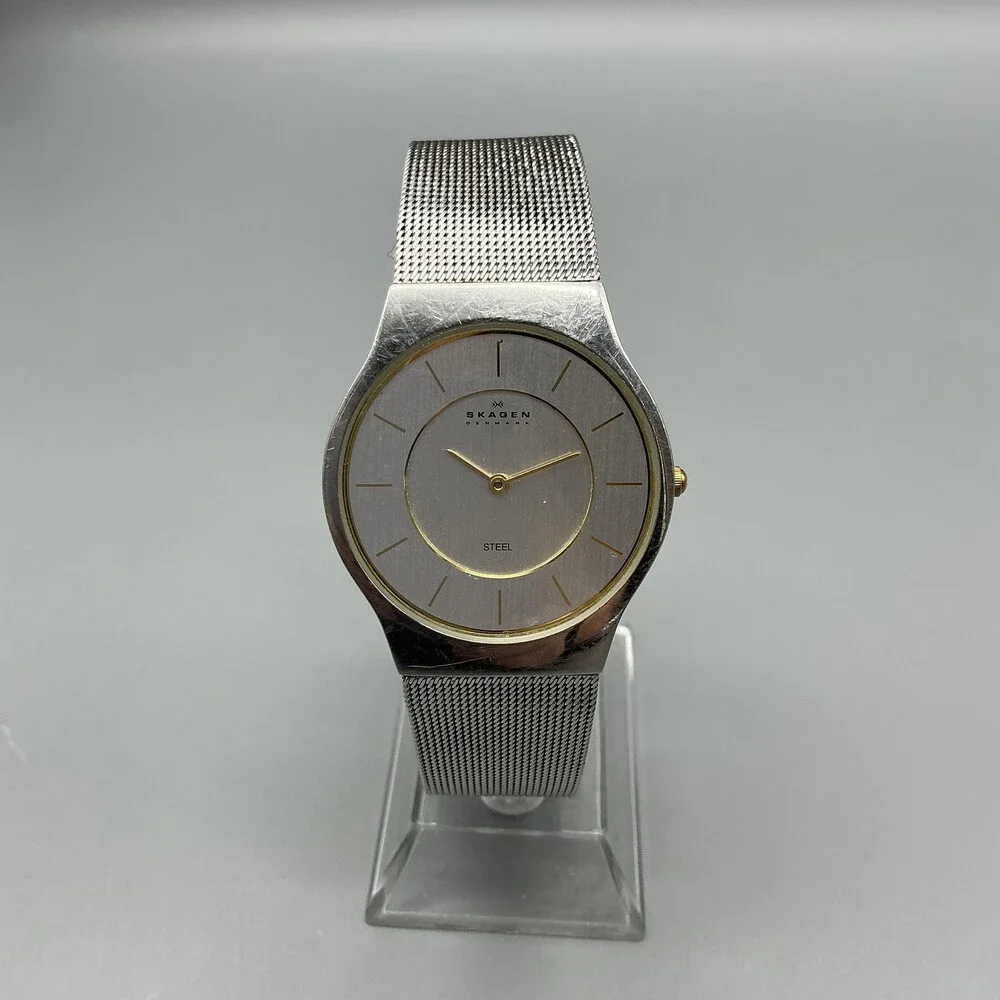 Skagen Mens Watch 34mm Silver Tone Mesh Stainless Denmark 233LSC New Battery